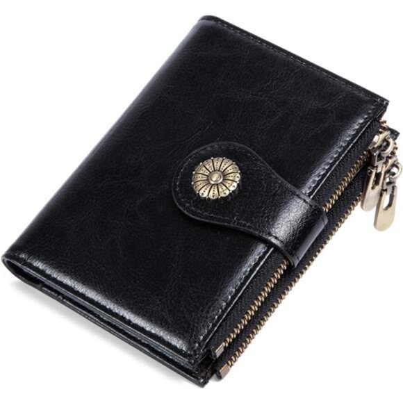 Small Wallet Women Soft Leather Black - Picture 1 of 6